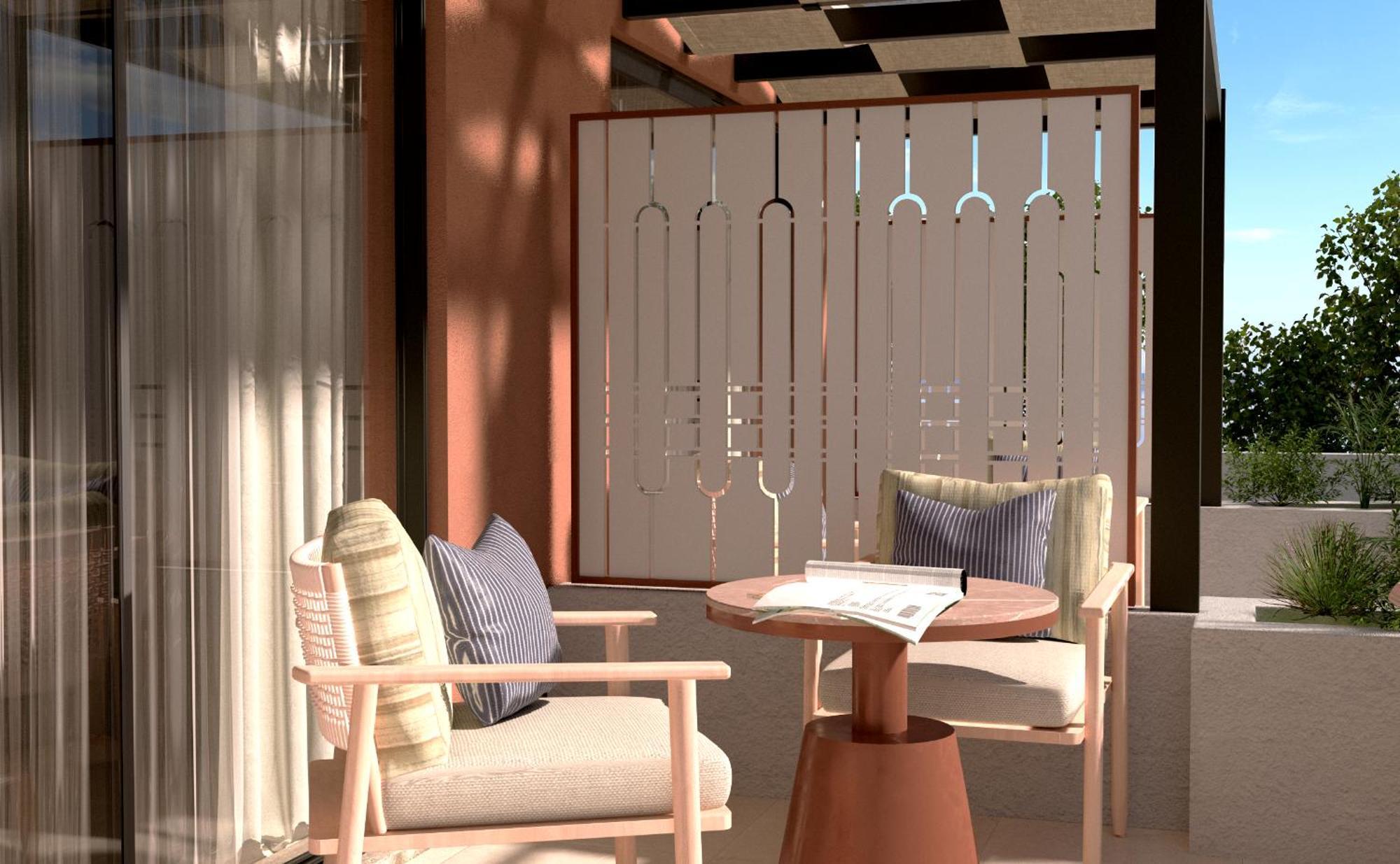 Sentido Apollo Palace Mesongí Dış mekan fotoğraf A 3D rendering of a balcony